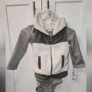Carter's Green and White Sherpa Jacket with Stripes